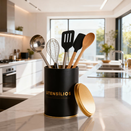 Lata Utensílios Dourada - 12,7 x 19,0 cm